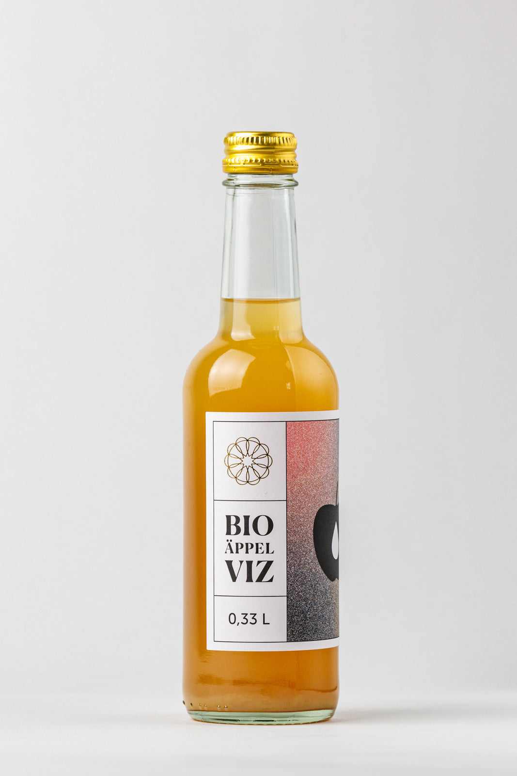 Bottle of Bio Apple Viz with a gold cap on a white background